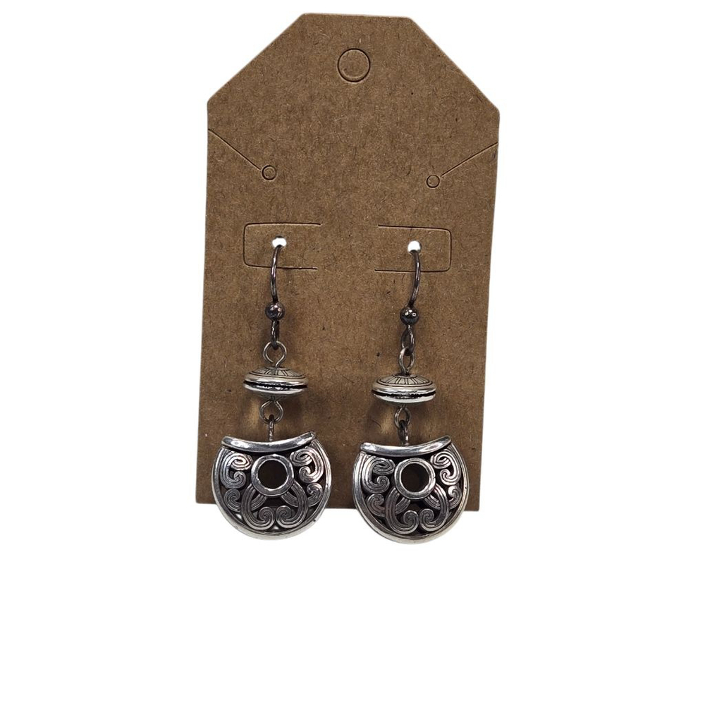 Brighton Earrings Silver Tone Dangle Filigree Discs French Wire Hooks Playful